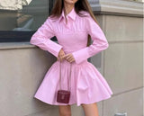  MQTIME  -  Autumn Commuting Collar Shirt, High Grade, Concealed Waist, Long Sleeve, A-line Skirt, Short Skirt, Women's Wear