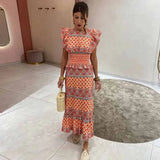 MQTIME  -  Fashionable Floral Print Sleeveless Waist-Cinched Women's Dress Knee-Length High Collar Regular Waistline Maxi Dress
