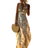 MQTIME  -  Summer New Party Dress Hem Soft Ankle-Length Elegant Bronzing Applique Casual Vest Gown Beach Dresses Female Clothing