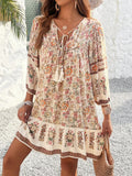 MQTIME  -  Women's Bohemian Printed Dress V Neck Chic Short Dress Loose Fit Viscose Holiday Dresses Femme Hippie Vestidos