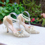MQTIME  -  high heels for woman bridal wedding shoes designer luxury heel high quality shoes lolita y2k heels french style bow pearl 2000s