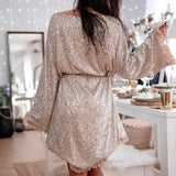 MQTIME  -  Autumn Elegant Shinny Sequin Lace-up Party Dress New Women Long Sleeve Glitter Dress Female Swing Stitching Ruffle A-Line Dress