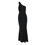  MQTIME  -  Elegant One Shoulder Black Cut Out Maxi Dress Sleeveless Outfits Women Clothes Sexy Backless Club Party Dresses