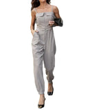 MQTIME  -  Women's Spring New Elegant Temperament Sleeveless Mid-Rise Jumpsuit Off-the-Shoulder Legion Tapered Pants