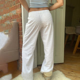 MQTIME  -  Women Summer Kawaii Y2K Eyelet Embroidery Wide Leg Pants Elastic High Waisted Palazzo Loungewear Pants Causal Loose Trousers