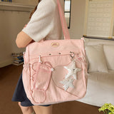  MQTIME  -  Korean Style Clear Window Pocket Tote Bag Women Star Pendant Large Capacity Daily School Handbags Fashion Shoulder Bags