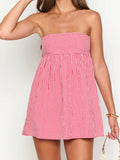 MQTIME  -  Women s Sleeveless Plaid Mini Dress with Off-Shoulder Bandeau Design Strapless Tube Top Style and Two Convenient Pockets