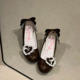MQTIME  -  Japanese Vintage Gothic Style Lolita Shoes Women Sweets Polka Dot Print Lace Bow Metal Button Mary Jane Shoes Fashion Wedge Heel