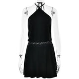 MQTIME  -  Casual Halter Backless Mini Dress Women Sexy Sleeveless Off-shoulder Waist Cinching Short Dresses Lady Vacation Party Vestidos