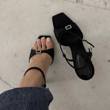 MQTIME  -  Sparkling Diamond Buckle Stiletto Heels Women's New Black Versatile Slotted Buckle Strap Open Toe Square Toe Sandals