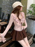  MQTIME  -  Autumn New French Style Sweet 3-Piece Set Sexy Cami + Long Sleeve Cardigan + Polka Dot Skirt Women Elegant Fashion Outfits