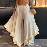 MQTIME  -  Holiday Tassel Design Wide Leg Trousers Streetwear Elegant Loose Flare Pant Women Simple Elegant Solid Color Ethnic Pants