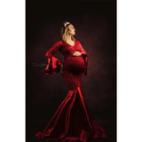 MQTIME  -  Lace Maternity Long Dress for Photo Shoot Long Sleeve Sexy Pregnancy Dress For Photography Long Pregnant Women Maxi Gown Clothes
