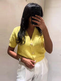 MQTIME  -  Knit Solid Women's Cardigan Fashion Loose Single-breasted Short Sleeve Female Sweater Summer V Neck Lady Knitwear 2025