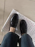 MQTIME  -  Women's Black Penny Loafers Leather Slip On Loafers for Women Comfortable Low Heel Dress Shoes Handmade Casual Office Shoes Lady