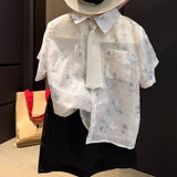 MQTIME  -  Boys' Suit Spring/summer New Children's Clothes Korean Boy Baby Tie Print Shirt Embroidered Shorts Two-piece Set