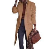 MQTIME  -  Luxurious Coat Double-Breasted Woolen Blend Coat Mid-Length Thermal Insulated Coat Classic-Style Loose Fitted Overcoat