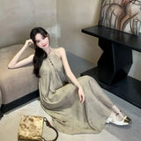 MQTIME  -  Women's Chinese Style Sleeveless Maxi Dress Floral Print Casual Beach Vacation Long Dress