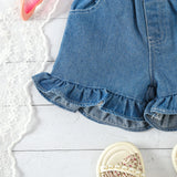 MQTIME  -  2Piece Summer Baby Clothes Toddler Girl Outfits Set Korean Fashion Big Bow Tops+Denim Shorts Children Boutique Clothing