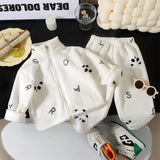  MQTIME  -  1 3 5 10 12Y Boys Girls Sets Kids Fluffy Suit Autumn Winter Warm Coat+Pants 2Pcs Outfits Children Fleece Cartoon Flannel Clothes