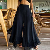 MQTIME  -  Holiday Tassel Design Wide Leg Trousers Streetwear Elegant Loose Flare Pant Women Simple Elegant Solid Color Ethnic Pants