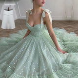 MQTIME  -   Sweetheart Mint Green Tulle Tea Length Wedding Party Gown Short Graduation Robes de cocktail Shiny Fairy Prom Dresses