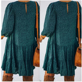 MQTIME  -  Women's S-XL Size Autumn and Winter Women's Printed Split Long Sleeve Bubble Sleeve Dress INS Fashion Slimming Versatile New