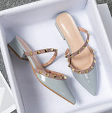 MQTIME  -  Women Heels Shoes Free Shipping Promotion Studded Designer Luxury Leather Slippers Shiny Mixed Colors Strap Seam Slides Blue Red
