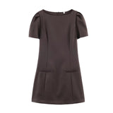 MQTIME  -  Women's Summer New Mini Dress Female O-Neck Pleated Bubble Short Sleeved Dress Fashion Slim Fit Elegant Lady OL Short Dresses