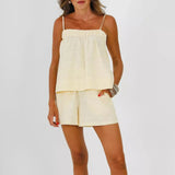 MQTIME  -  Y2K Striped Pajama Set Women 2 Piece Camisole Babydoll Tops and Striped Boxer Shorts Matching Pj Set Lounge Sets