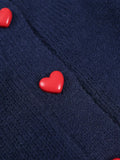  MQTIME  -  Hot Korean Love Button Casual Knit Top Jacket Soft Navy Warm Sweater Simple Long Sleeve Womens Coat All Match Fashion Blouse