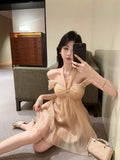 MQTIME  -  Mini Dresses Women Rhinestone Off Shoulder Bow Slim Backless Irregular Solid Backless Party Dress Elegant Ladies Sweet