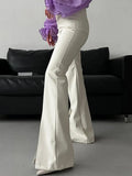 MQTIME  -  Women's High Waist Flare Pants Vertical Seam Slim Front Slit Hem Solid Long Trousers Autumn Fashion All-match Casual Outfit