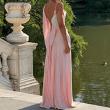 MQTIME  -  Female Summer Party Evening Robes Elegant Split Women's Dresses Solid Square Collar Backless Sleeveless Long Dress Vestidos