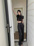 MQTIME  -  Satin Flower Graphic Long Pants Women Elastic High Waisted Wide Leg Pants Chinese Style Fashion Summer Loose Trousers