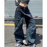 MQTIME  -  Summer Womens Jeans High Waist Baggy Casual Vintage Y2K Plus Size Straight Cargo Pants Street American Wide Leg Denim Trouser