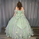 MQTIME  -   Sage Green Sweet Princess Quinceanera Dress Bead Appliques 3D Flower Vestidos De Birthday Party Graduation Ball