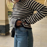 MQTIME  -  Autumn and Winter New Product Simple Contrasting Color Striped Round Neck Knitted Pullover Long Sleeved Elegant Sweater