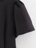  MQTIME  -  Women Vintage Black Short Puff Sleeve Dress Slim A-Line Mini Dress Fashion Summer Casual Basics Office Lady Chic Dresses