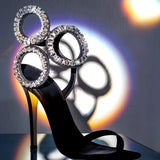 MQTIME  -  New Dress Wedding Shoes with One Word Water Diamond Fine Heel Roman Women's Sandals