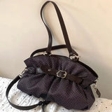  MQTIME  -  Retro Belt Buckle Polka Dot Tote Bag Large Capacity Pleated Handbag, Versatile Shoulder Crossbody Bag For Women Students Commute