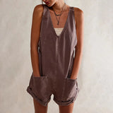 MQTIME  -  Fashion Denim Jumpsuits V Collar Sleeveless Autumn Playsuits Pockets Oversized High Street Rompers Boho Bodysuits