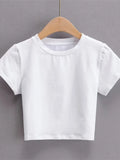 MQTIME   - Cotton Crop Tops T shirt Women  Female Summer Cropped Bodycon T-Shirts Fashion O-neck White y2t Tshirt Sexy Short Tees