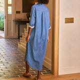 MQTIME  -  Vintage Female Single Breasted Denim Dress Women Button Collar Long Sleeve Shirt Dress Spring Casual Loose Office Long Dress