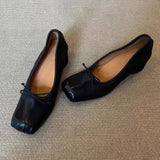 MQTIME  -  Fashion Square toe Bowknot Soft Leather Women Pumps Spring Summer Ballet Style Thick High heels Casual Chunky Loafer Shoes