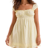 MQTIME  -  Women s Lace Trimmed Sleeveless Mini Dress with Sweetheart Neckline and Ruched Bust Detail - Flirty Summer Babydoll Dress with