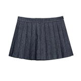 MQTIME  -  Women Pleated Skirt Set 2 Piece Autumn Women Denim Bomber Jacket Hight Street Side Zipper Sexy Short Skirt Set Women Outfit