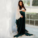  MQTIME  -  Winter Lace Velvet Boho Long Dresses For Maternity Pregnancy Photo Shoot Bohemian Pregnant Woman Photography Long Dress