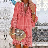 MQTIME  -  Beach Boho White Lace Fashion Eu Mini Dress Women Autumn Pop Tassel Loose V Neck Dresses Lady Female Clothing