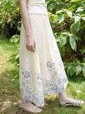 MQTIME  -  French Vacation Flower Print Hollow Out Loose All Match  High Waist Fashion Skirts